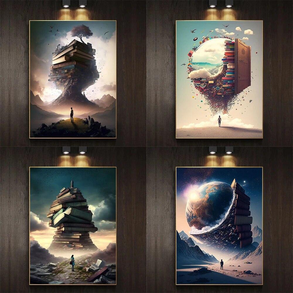 Abstract Fantasy Adventure In A Book Prints Poster Canvas Painting Modern Wall Art Pictures For Living Room Bedroom Home Decor No Frame