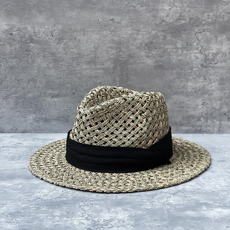 Encryption Three-Strand Salt Grass Panama Top Hat French Vintage Vacation Straw Hat Women'S Summer Sunscreen Shade Jazz Hat