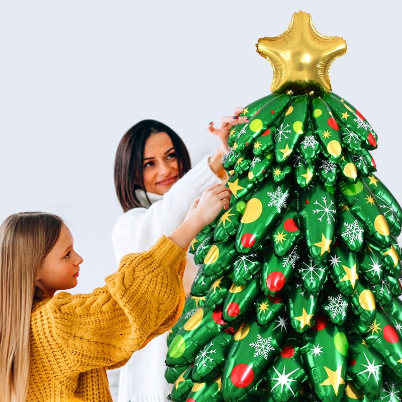 4D Christmas Tree Balloon 2024 Xmas Party Large Standing Foil Balloon Set 2025 New Year Merry Christmas Decoration for Home