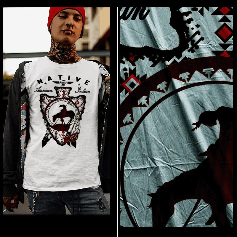 

Native American t-shirt American Indian Indigenous Nation Warrior on horseback M