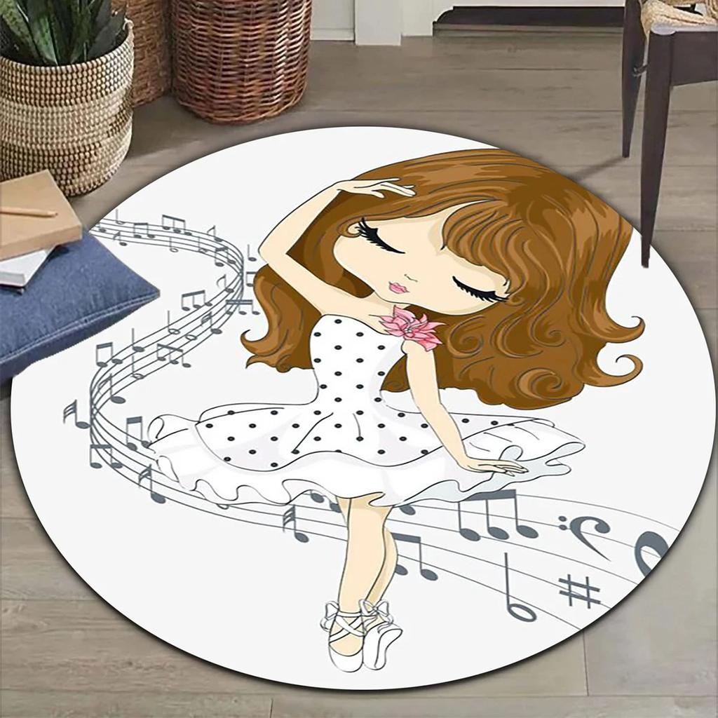 Cartoon Ballet Girl Round Carpet Moon Princess Print Rug For Children's Room Sofa Living Room Balcony Corridor Decor Floor Mat