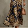 Damen High Neck Ärmelloses Maxikleid mit Barockdruck Schmal geschnitten Hohe Taille Elegant Party Abendkleid