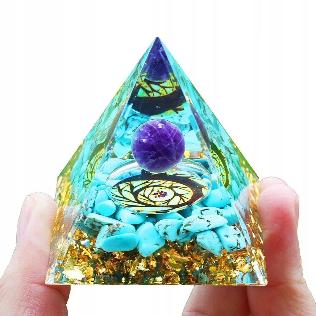 Pyramid Orgonite + Led Lamp Base 5Cm Crystal Stones Amulet 5Cm Hx18