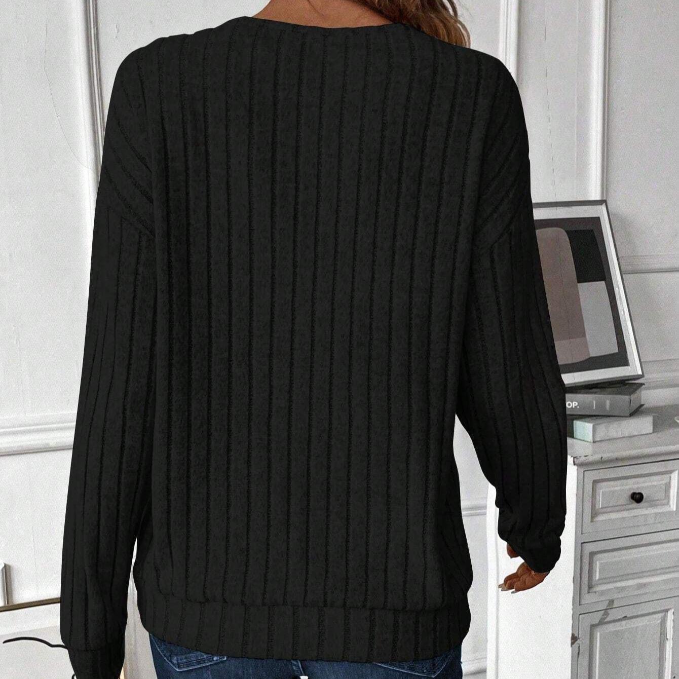 (S~5XL) Женский повседневный модный однотонный трикотажный свитер с V-образным вырезом — фото 6