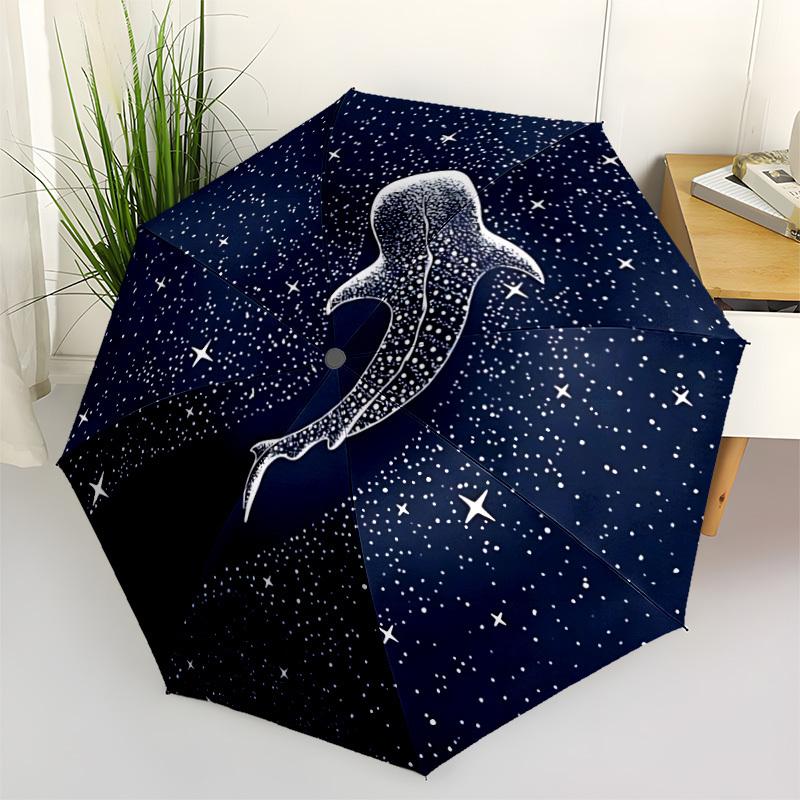 1pc Whale Shark & Starry Night Automatic Umbrella - Wind-Resistant 8-Rib Canopy, Automatic Opening & Closing, Portable Folding