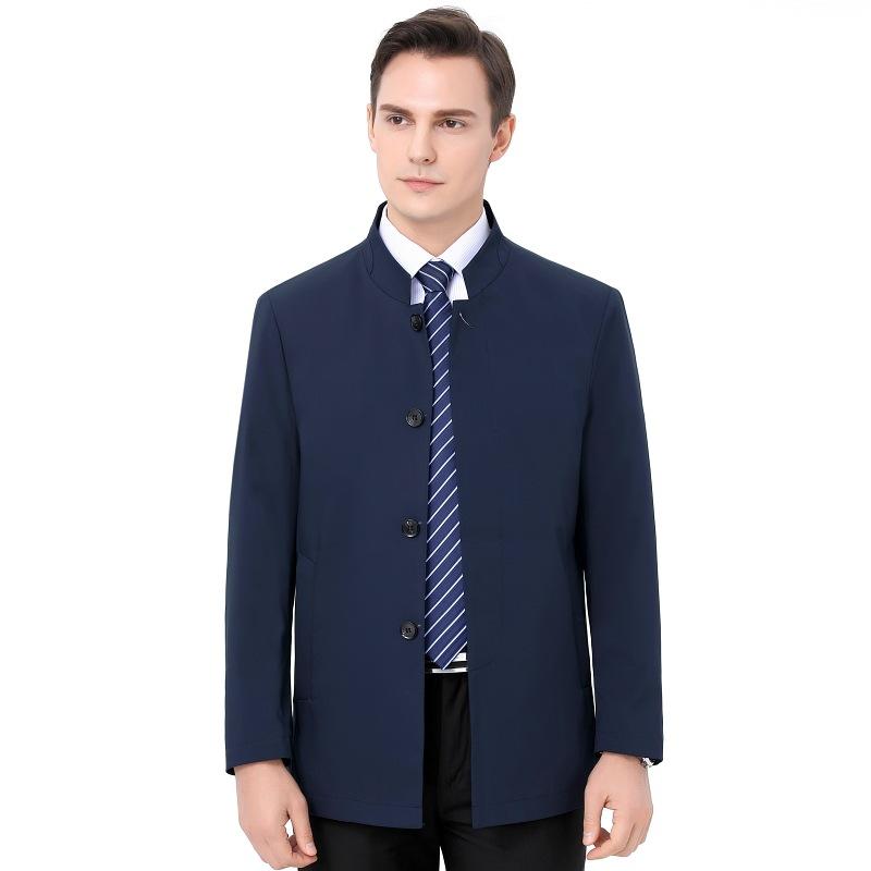 

Высококачественная мужская куртка с воротником-стойкой, весна и осень, новые топы для пап среднего возраста, деловой повседневный свободный тонкий пиджак на пуговицах 195