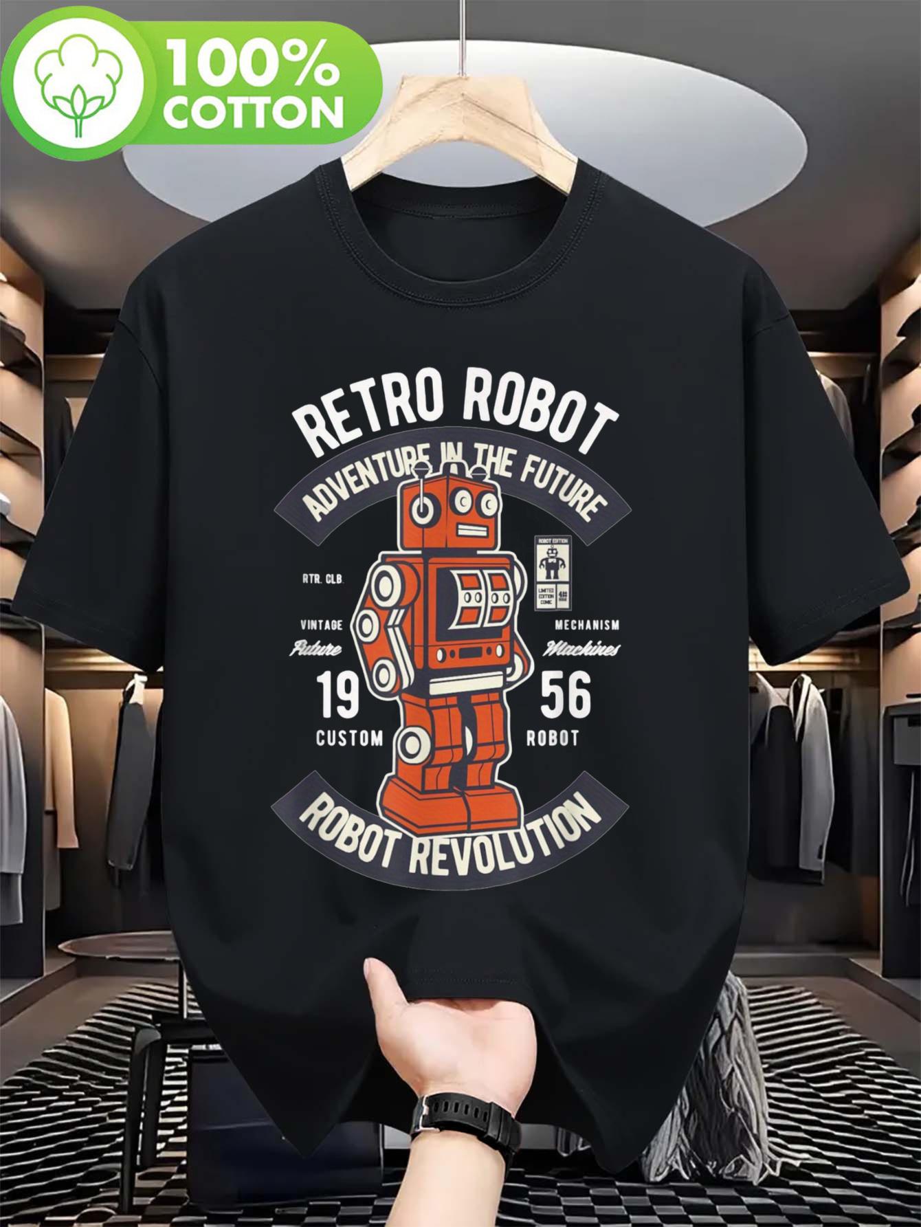 Retro Robot Adventure in the Future Graphic T-shirt - 100% Cotton XXL
