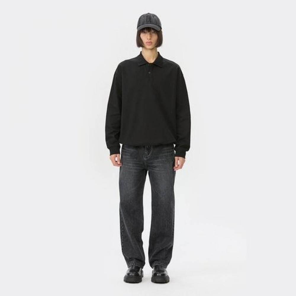 Customellow Black Oversized Lip Color Polo Long Sleeve Sweatshirt Cwtaw25611bkx