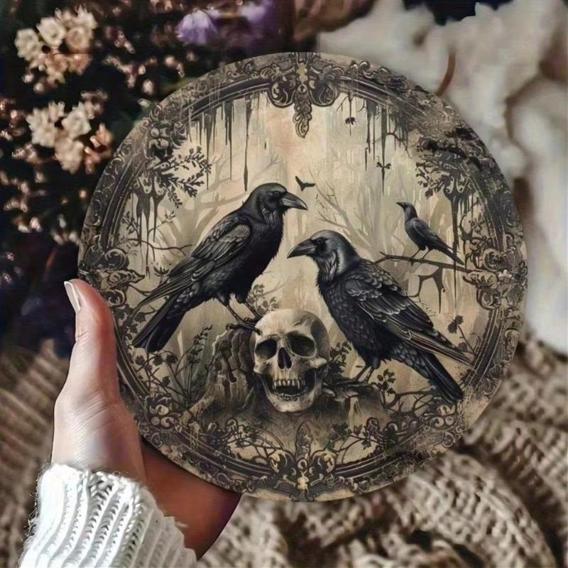 Gothic Raven Metal Art Mystical Forest Wall Decor Indoor Outdoor Hanging Plaque