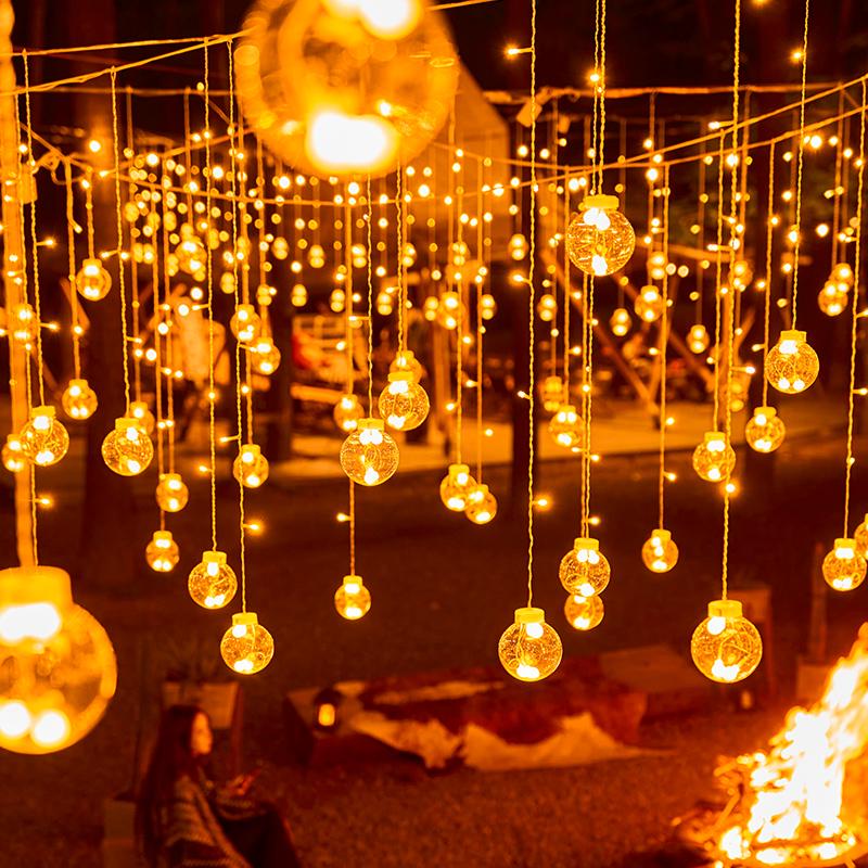 Outdoor Solar Starry Ice Ball Curtain Lights for B&B, Gazebos, Courtyards, and Balconies