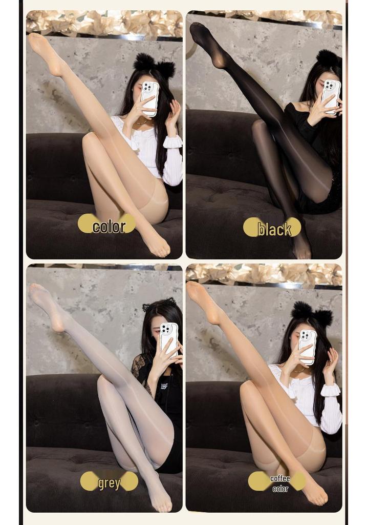 Glossy Crotchless Black Stockings: Seamless, Anti-Snag, Apple-Shaped Fit.
