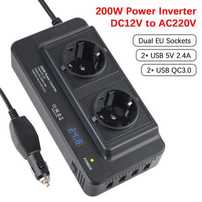 Car 200W Inverter Car Accessories Accessories Cigarette Lighter Auto Mounted Inverter AC EU Socket 12V To 220V 4 USB DC To AC 400W Peak Power