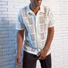 Summer Leisure Vacation Perspective Top with Twisted Buckle Mesh Hollow Men's Short Sleeved Shirts