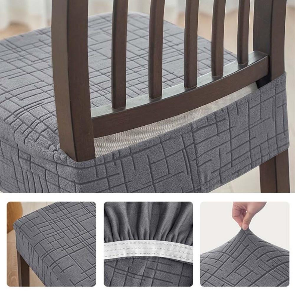 Jacquard Fabric Dining Chair Covers Stretch Anti-Slip Elastic Seat Slipcover Dust-Proof Solid Color Chair Seat Protector