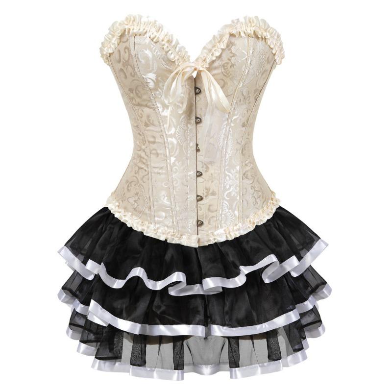 Damen Rüschen Split Formwäsche Set Formendes Korsett Oberteil Und Kurzer Rock Bodyformer