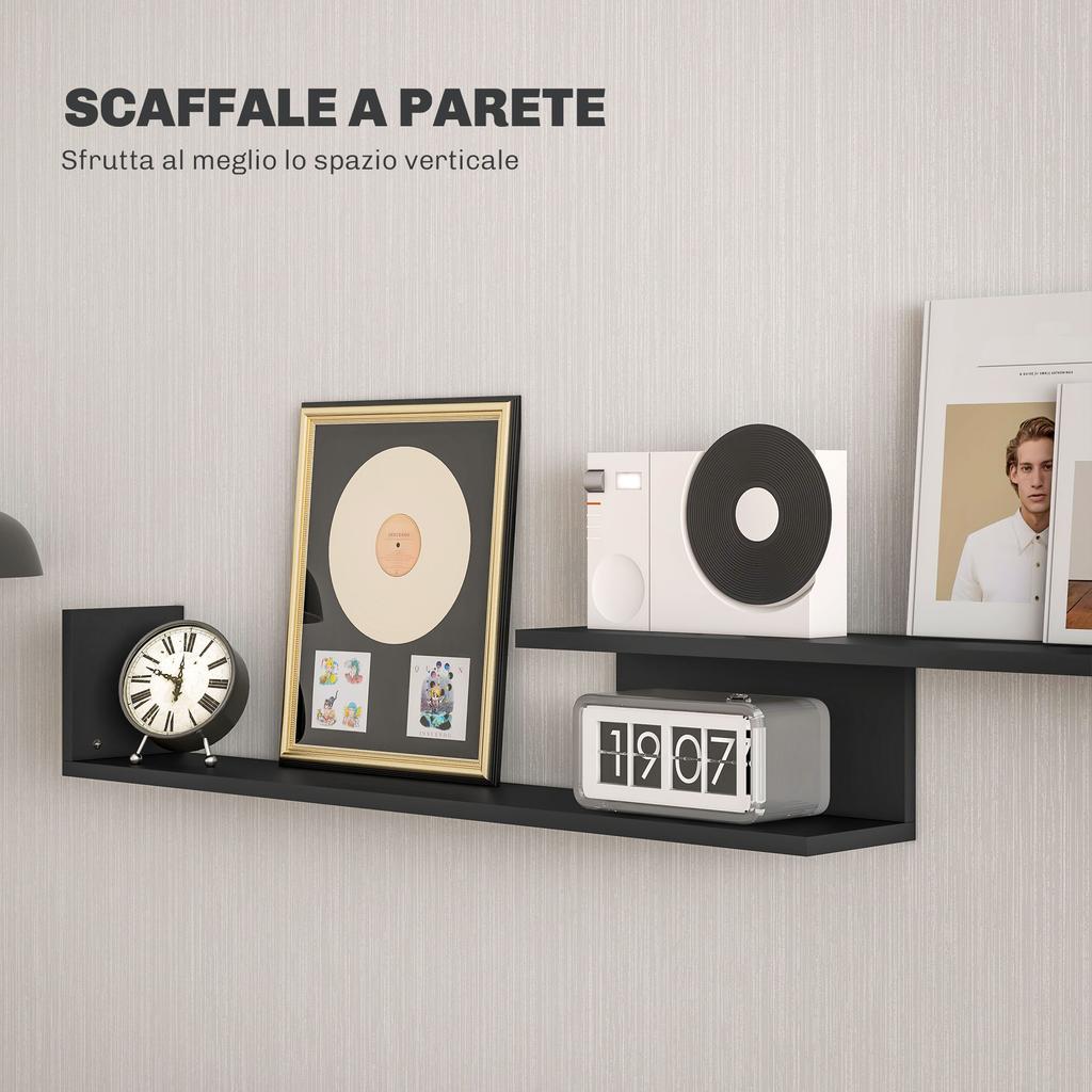 TV Cabinet with Wall Shelf, Open Shelves and Cabinet In Wood, Black and Brown
