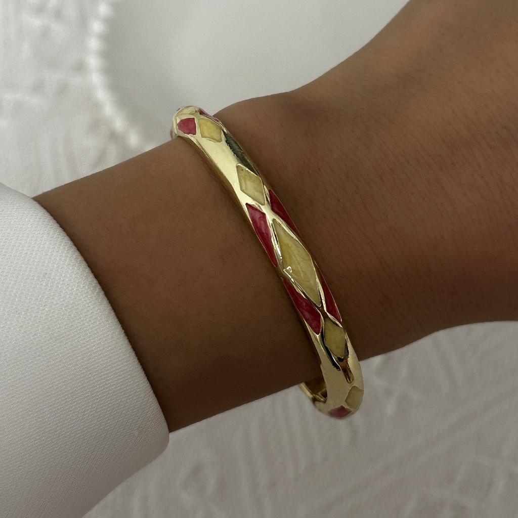 Boho Ethnic Style Multicolor Enamel Flower Zircon Bracelet For Women Gold Color Luxury Leaf Metal Texture Bangle Party Jewelry