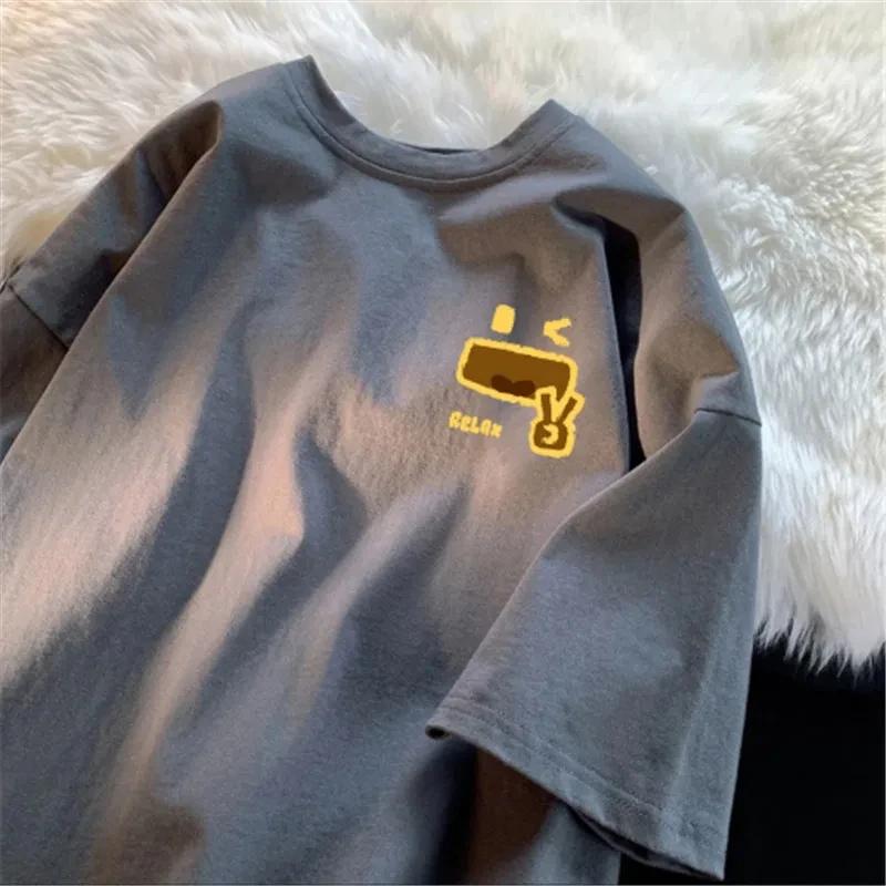 2025 Summer Japanese Cartoon Fun Printed T-shirt Loose Comfortable T-shirt Soft Fabric College Style Short Sleeve T-shirt