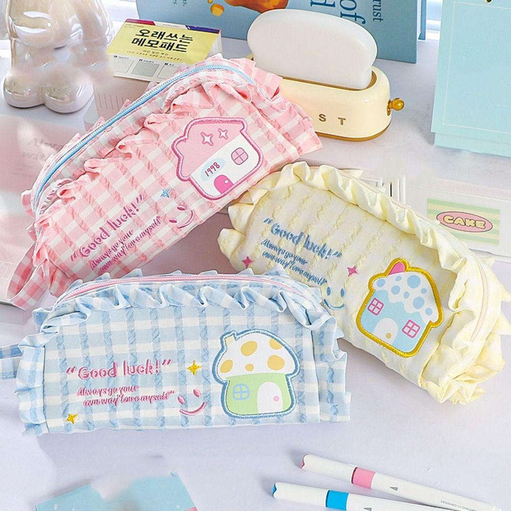 Flower Stationery Storage Bag Large Capacity Pen Pencil Case Dopamine House Pencil Bag  Student