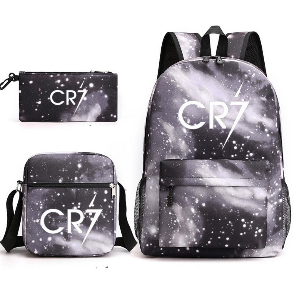 CR7C Luo Backpack Sports Peripheral Printed Backpack Children's Student School Bag Shoulder Bag Pencil Bag Three-piece Set