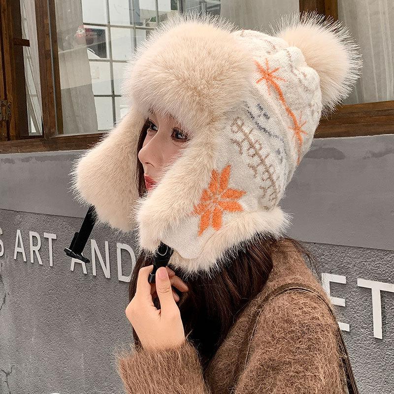 Bonnet Thermique Tricoté Couleur Tendance pour Femmes, Polaire Épaissi avec Protège-Oreilles, Bonnet Polaire