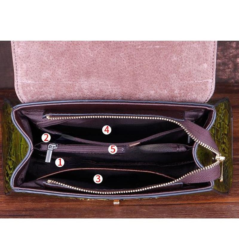 Johnature Retro Alligator Pattern Genuine Leather Women Handbags Leisure Cowhide Large Capacity Shoulder&crossbody Bags