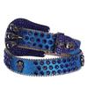 Blue Glitter Skull Rhinestone Western Belt, Sapphire Crystal Studded Wide Waist Belt, Gothic Y2K for Men Women Jeans
