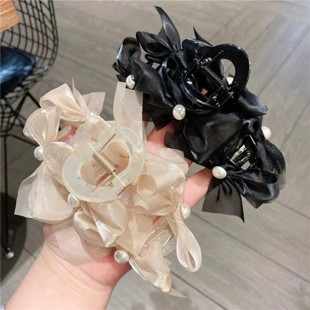 Mesh Hair Clip Large Bow Mesh Crab Hair Clip Sweet Bows Shark Clip  Hair Accessories