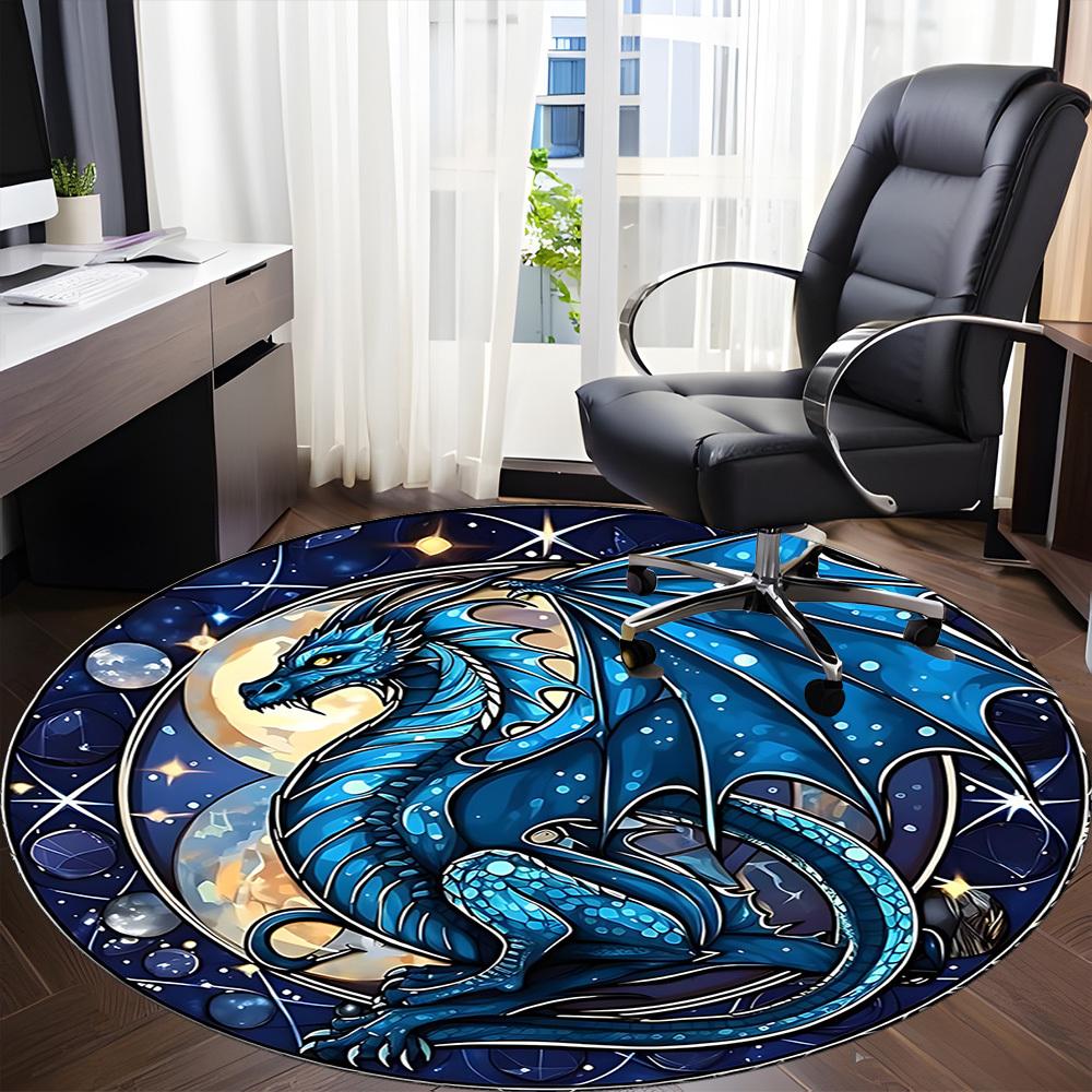 1PC Stained Glass Dragon Office Round Area Rug, Indoor Mat Suitable For Office, Under Office Chairs Bedroom Living Room Home Decor, Room Deco