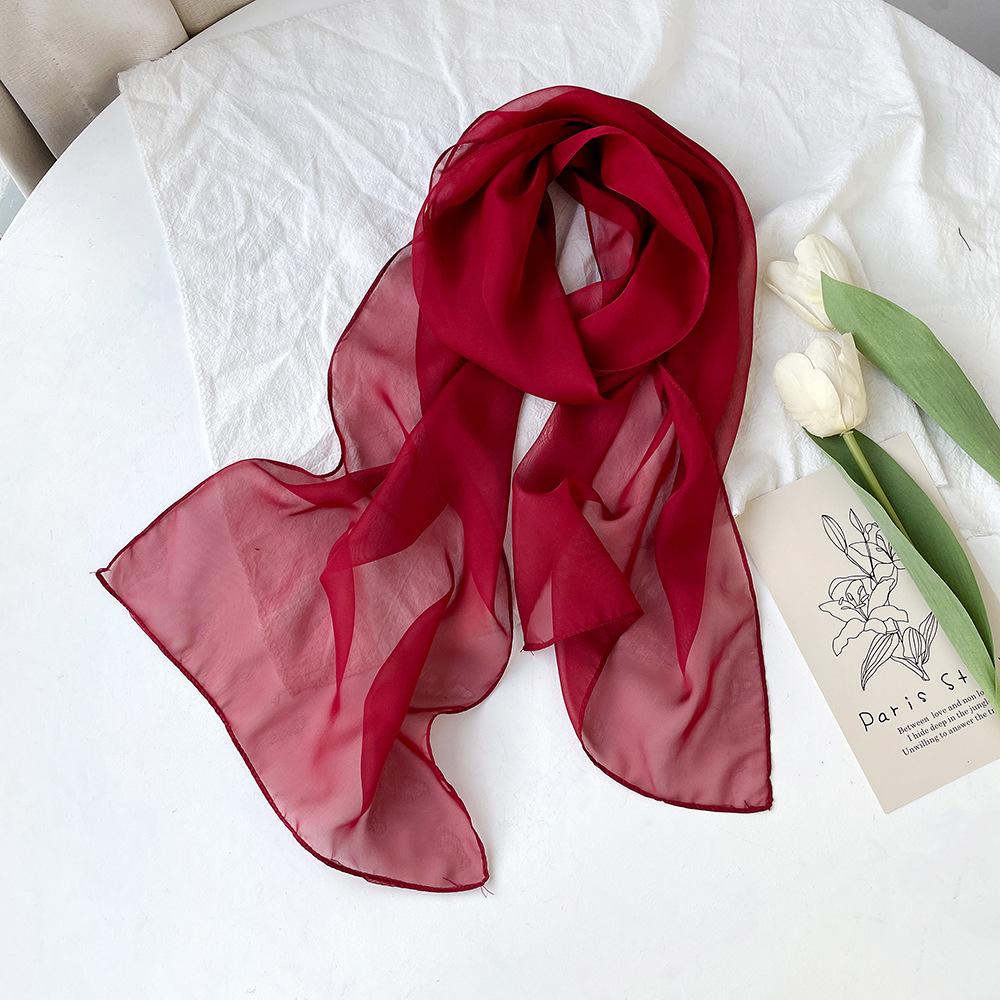 Summer solid color chiffon square scarf silk scarf women's neck sunscreen thin high-end simple plain shawl scarf