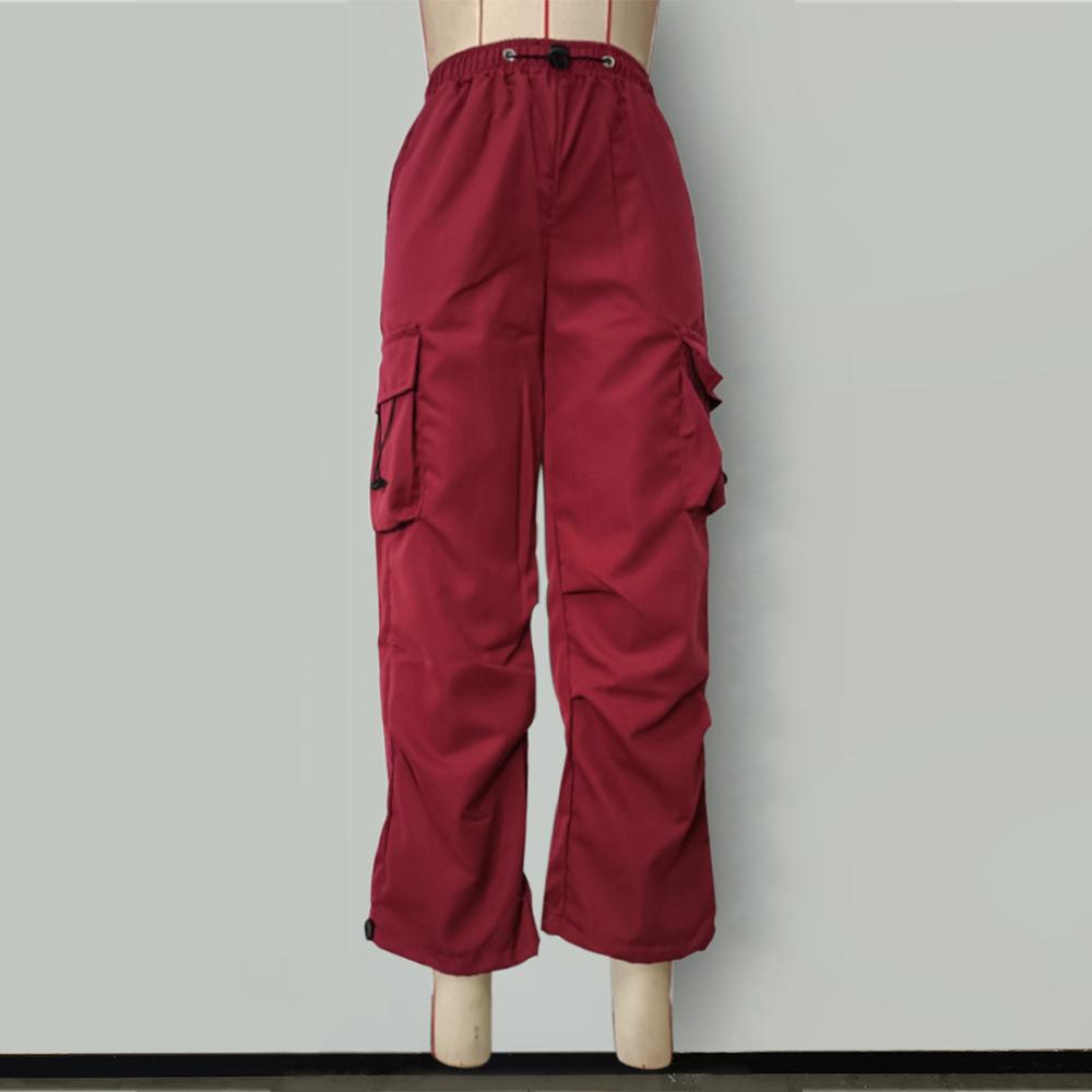 Dámské elastické pracovní kalhoty s vysokým pasem, volnočasové, jednobarevné, široké nohavice