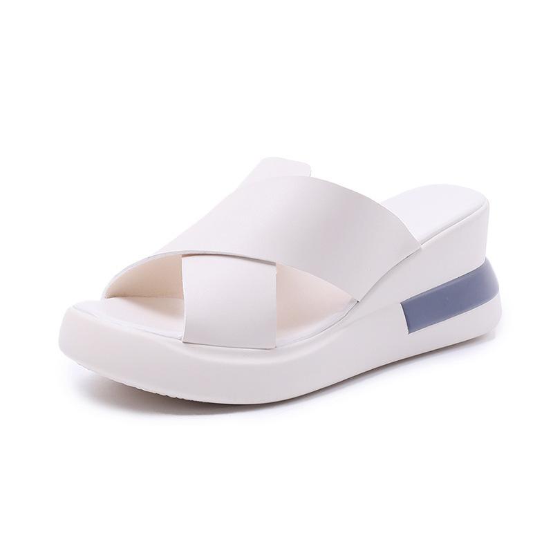 2021 summer new wedge heel sandals women's high heel open-toed platform muffin cross one-button sandals