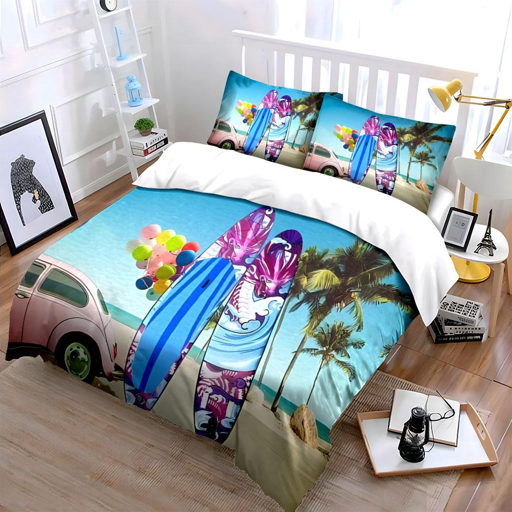 Colorful Beach Surfboard Set Multiple Sizes Kid'S And Adults' Bedroom Exquisite 3Pc Bedding Set, Gift