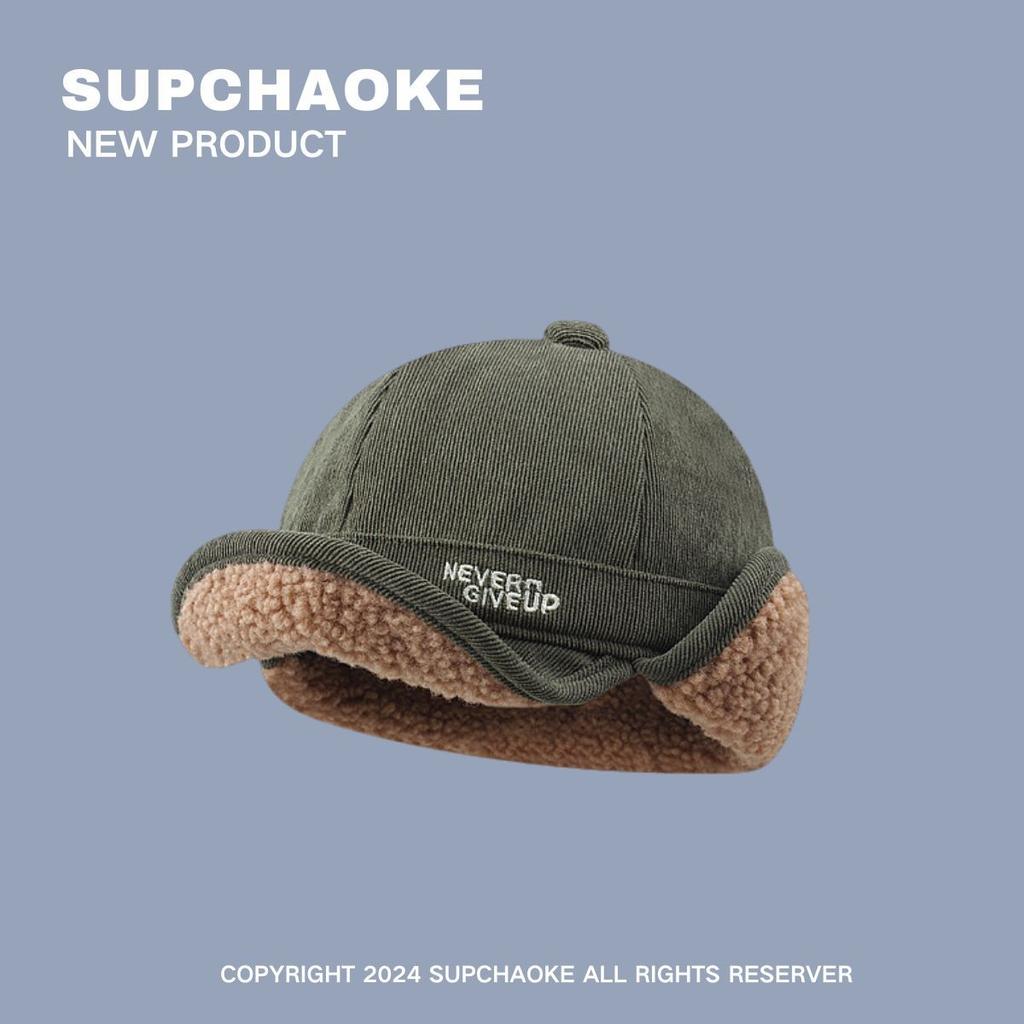 Lamb wool thickened warm duck tongue ear protection hat men and women autumn and winter thickened cycling flight