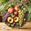 Vintage Metal Wall Sign 8x8 Inch Rustic Fruit Tin Art Peach Grape Strawberry Retro Decor for Home Bar Cafe