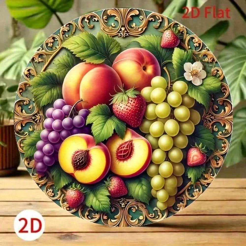 Vintage Metal Wall Sign 8x8 Inch Rustic Fruit Tin Art Peach Grape Strawberry Retro Decor for Home Bar Cafe