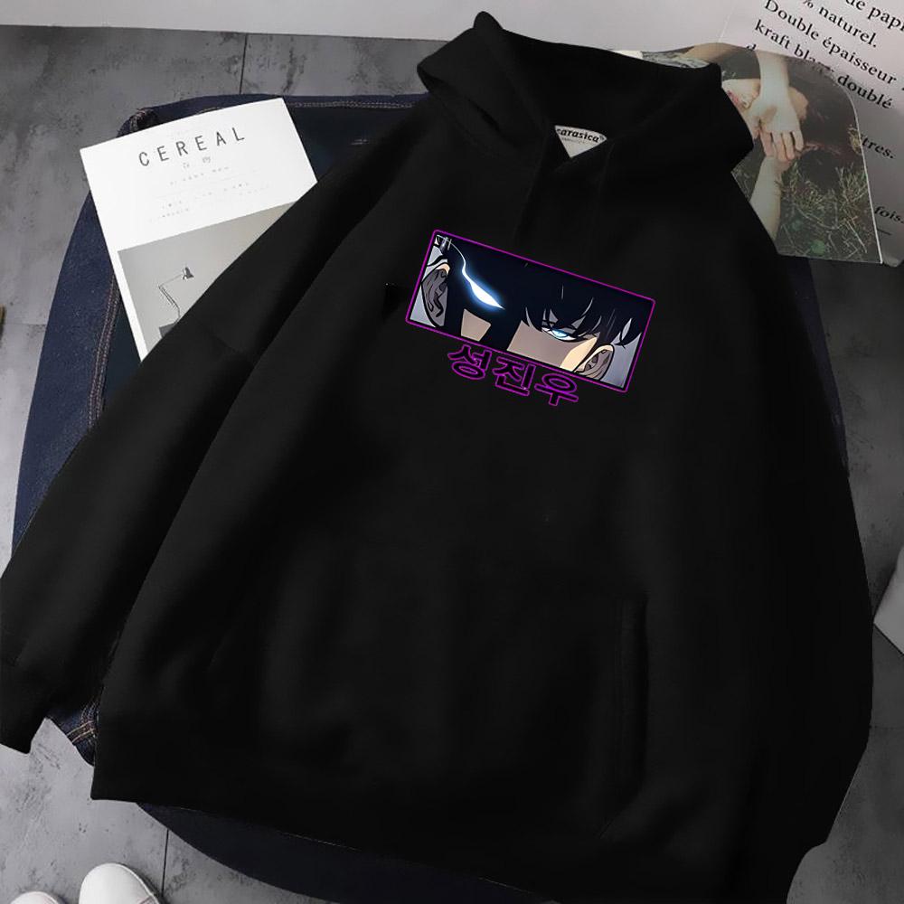 

Sung Jin Woo Print Hooded Anime Solo Leveling Streetwear Men Women Long Sleeve Hoodies Harajuku Loose Casual Pullover Sweatshirt M
