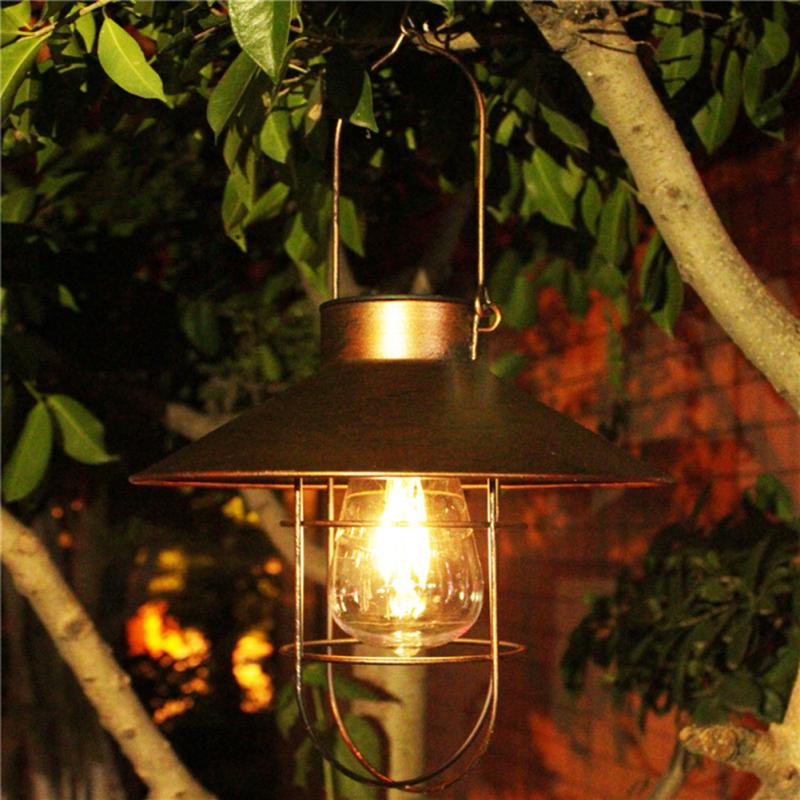Retro Hanging Solar Lamp Outdoor Waterproof Tungsten Bulb Decorative Light For Garden Patio Yard