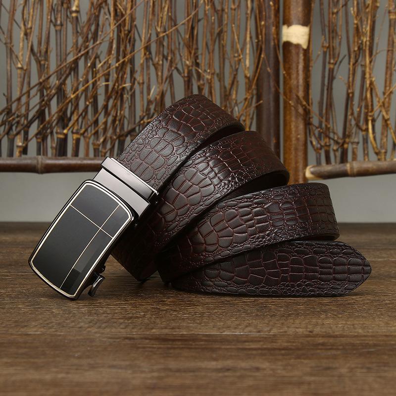 

Чоловічий ремінь. Італійський ремінь із коров’ячої шкіри першого шару з автоматичною пряжкою. Елітний діловий ремінь 100cm