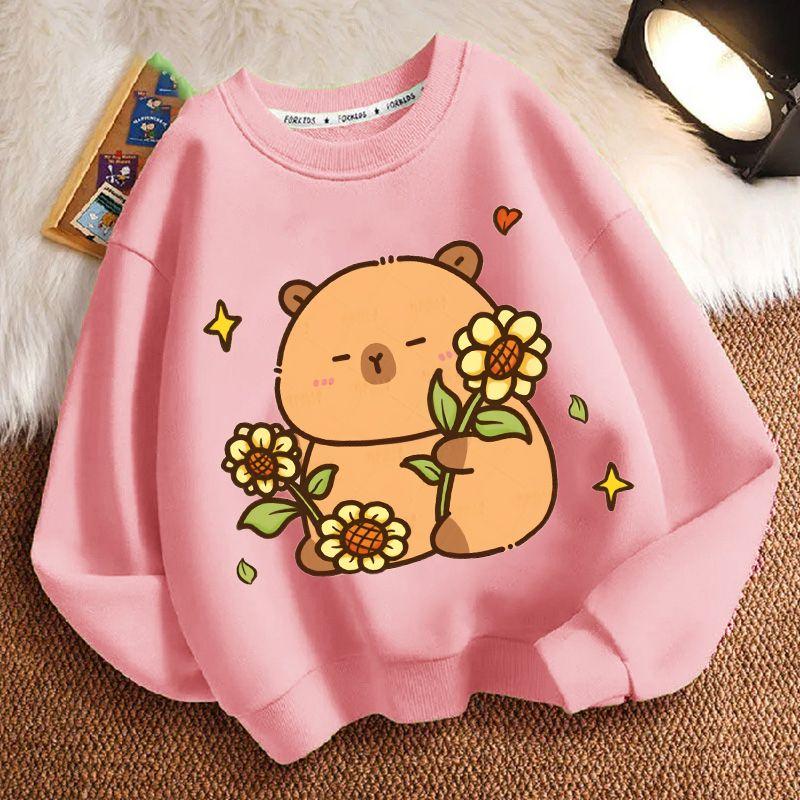 Girls' Fashion Cartoon Capibara Hoodie Spring and Autumn Children's Loose Round-neck Long-sleeved Hoodie