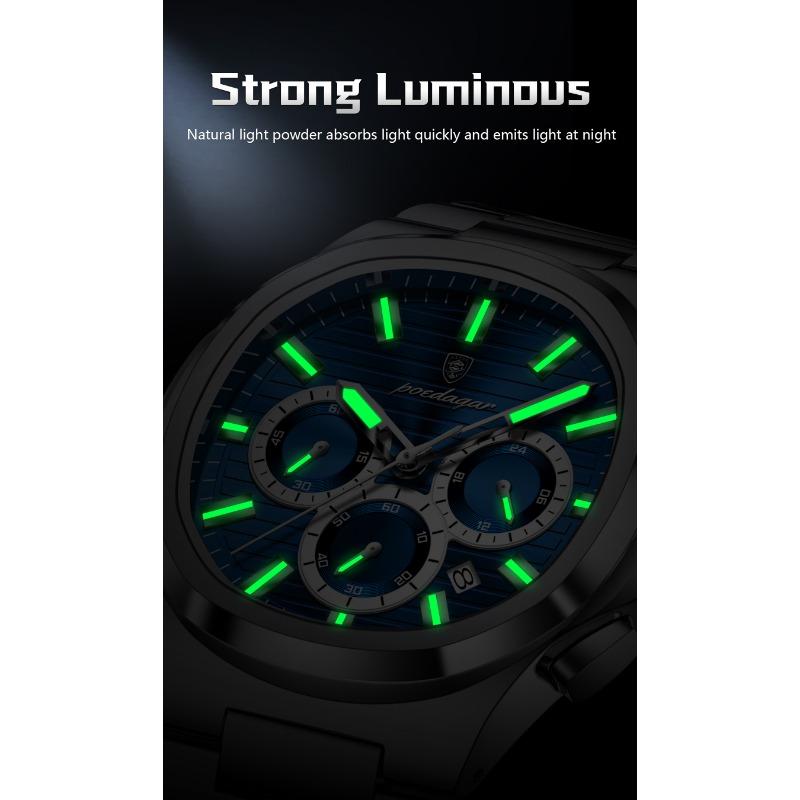 POEDAGAR Business Man Wristwatch Date Chronograph Waterproof Luminous Luxury Watch Stainless Steel Quartz Watches Male