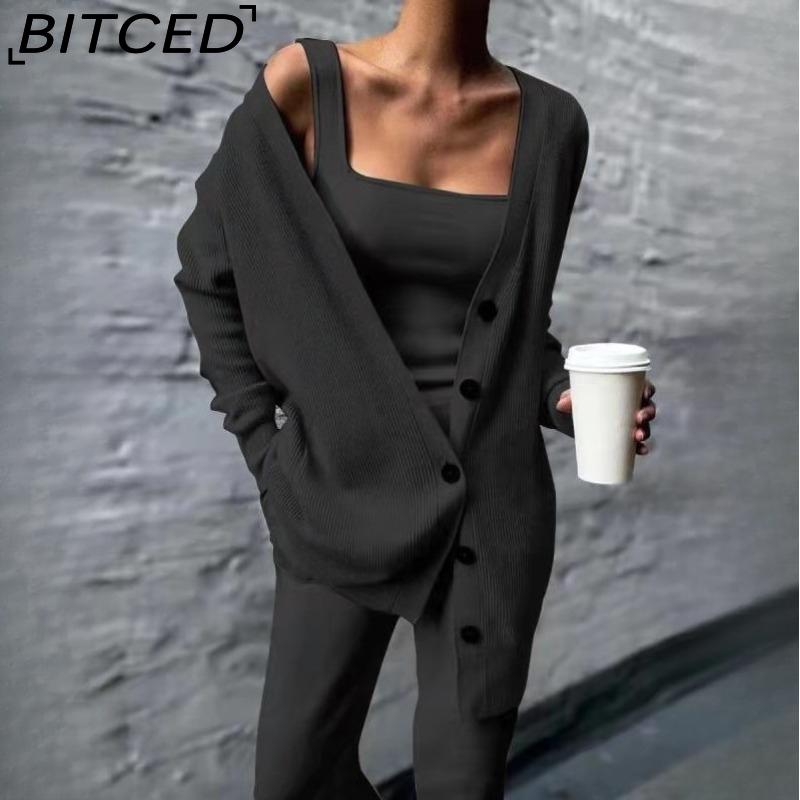 

BITCED В язаний літній жіночий комплект з трьох предметів: пальто, жилет та штани S чорний