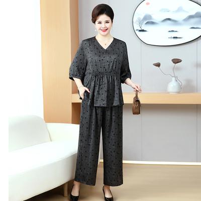 Übergröße Freizeit V-Ausschnitt Tunika Oberteil und Hose Set für mittlere und ältere Menschen Sommer Locker Zweiteilig