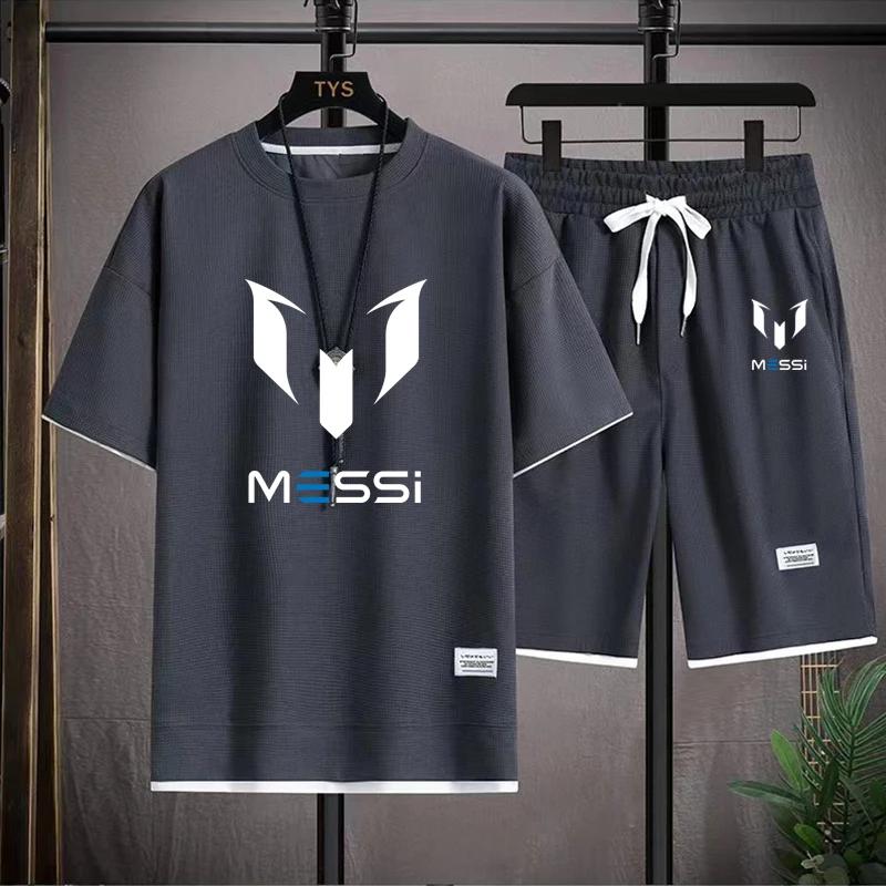 men's T-shirt and shorts set, summer sportswear, loose fitting T-shirt, 2 pieces