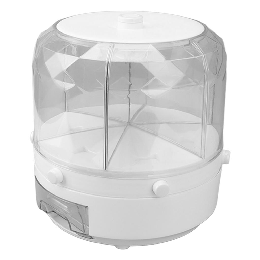 Rotating Rice Dispenser 13.2lb Capacity 6 Grid Airtight One Click Output Dry Food Storage Container for Grain Beans