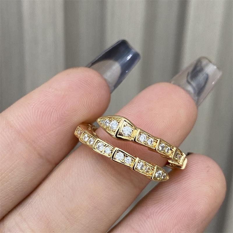 2025 Popular Micro-inlaid Zircon Full Diamond Snake Bone Ring Versatile Non-fading Index Finger Ring