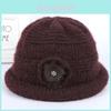 Rose Flower Plush Knitted Hat For Elderly Women With Warmth And Windproof Protection