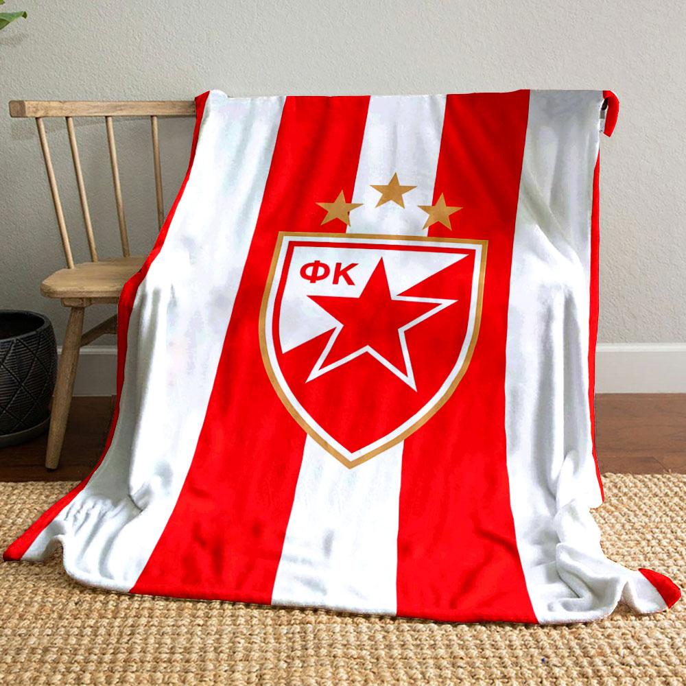 Vertical red and white stripes with a shield emblem and three stars. for all seasons blanket lunch break throw gift