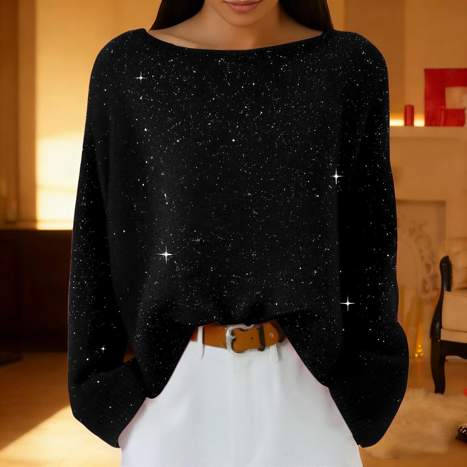 

Женские вязаные пуловеры с пайетками, повседневные топы, модные свитера с длинным рукавом S чёрный