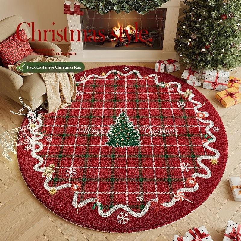

Christmas Atmosphere Round Carpet Living Room Imitation Cashmere Thickened Coffee Table Blanket High-end Decorative Bedroom Bedside Blanket 80 * 80CM (imitation cashmere)
